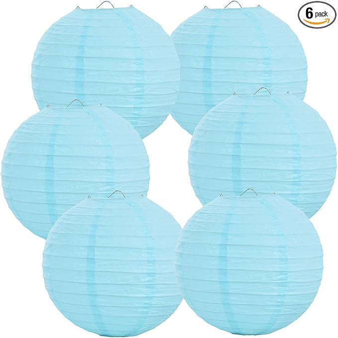 BEISHIDA 10-Inch Light Blue Round Paper Lanterns Decorative Hanging Asia Chinese Japanese Paper Lanterns Lamp for Birthday Wedding Baby Shower Home Decor Party Decoration（6 Packs）