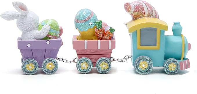 Hodao 8.75" Easter Gnomes Train Decorations, Spring Bunny Handmade Train Figurines for Easter Party Table Top Figurines (Multicolor)