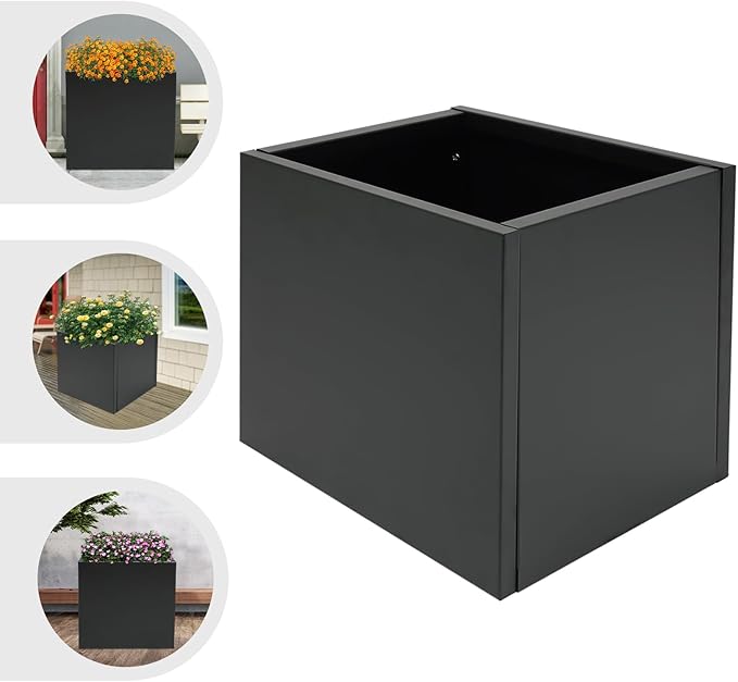 DYNAMI Square Planter Box Black Steel Planter,32x32x32in Metal Planter Box Large Cube Plant Pot for Outdoor Plants,Modern Heavy Duty Flower Pot for Patio, Deck, Yard, Garden