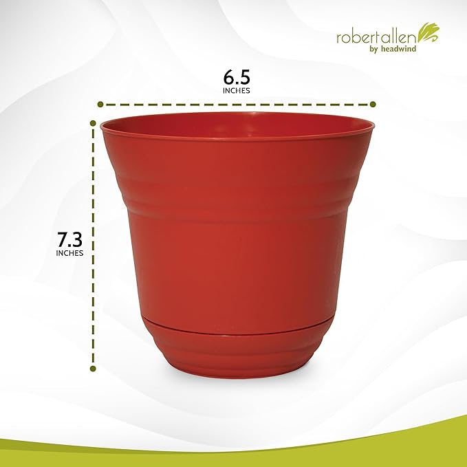 Headwind Traverse Planters – 7" 2 Pack Plastic Plant Pot in Brick Red - Indoor & Outdoor Pots for Plants with Drainage - Decorative Plant Pot, Flower Pots Outdoor for Garden by Robert Allen