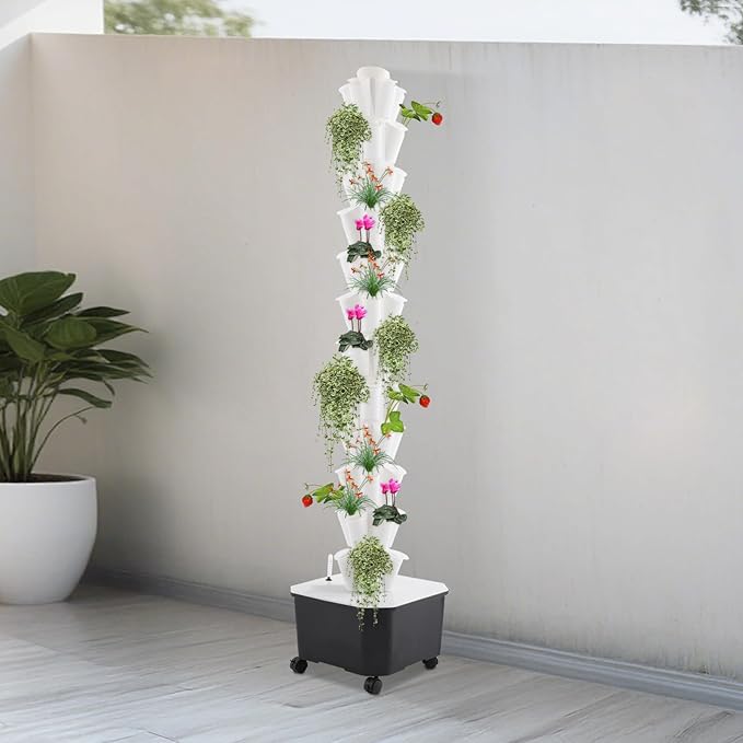 Hydroponics Growing System, 12 Layers 60 Plant Sites Indoor Hydroponic Tower with Water Pump, Vertical Garden Planter with Wheels, Hydroponic Germination Kit for Gardening Lover