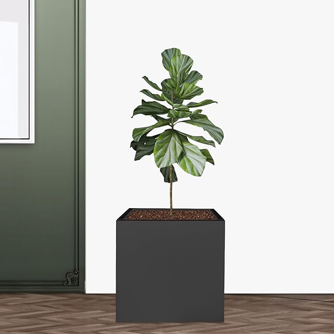 16~32inch Steel Planter Square Outdoor Planters Box Indoor Metal Large Planters Cube, Heavy Duty Flower Pot Modern for Commercial Residential Home Garden Porch Hotel Patio (Black, 24×24×24in)