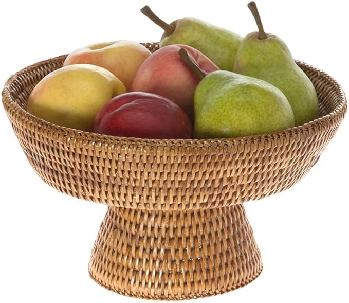 KOUBOO La Jolla Rattan Fruit Bowl, Decorative Kitchen Basket, Wicker Storage Bowl for Fruit, Vegetables, Modern Home Decor, Serving Platter, Small Scalloped Tray, Honey Brown
