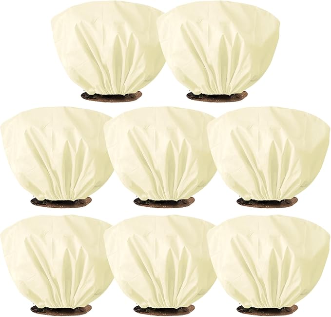 EYNDYN 8 Pcs Plant Covers Frost Protection Bag 39.3" x 19.6" Winter Reusable Plants Jacket with Drawstring Shrub Protection Wraps Bags Frost Blanket for Winter Outdoor Garden Plants