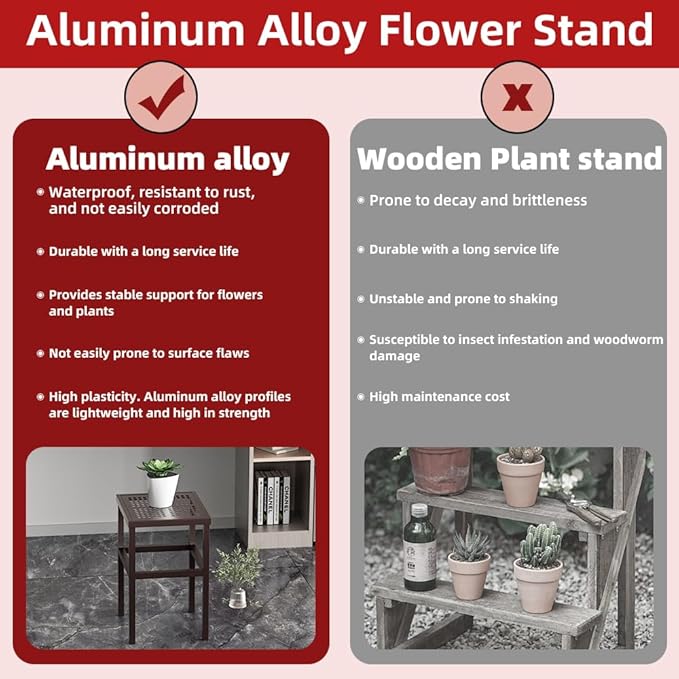 DHYGOTFUR Plant Stand - Indoor/Outdoor Extra-Sturdy 23" tall Aluminum Plant Stand – Ideal for Patios, Gardens, Living Room Decoration (Brown)
