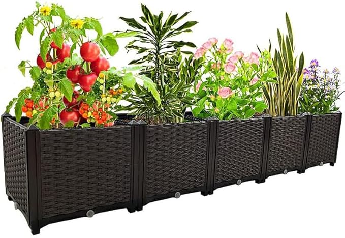 Souwuokoo Large Planters for Outdoor Plants Raised Garden Bed Elevated Rectangular Garden Box Kits for Gardening, Vegetables, Flowers and Herbs in Backyard Patio Balcony