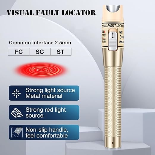 Visual Fault Locator,80-100KM Fiber Optic Cable Tester Meter, VFL Red Light Pen Light Source Testers (Golden)