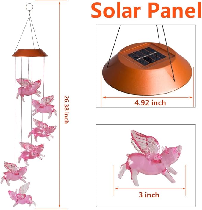 xxschy LED Solar Fly Pigs Wind Chimes Outdoor - Waterproof Solar Powered LED Changing Light Color 6 Flying Pigs Mobile Romantic Wind-Bell for Home, Party, Festival Decor, Night Garden Decoration
