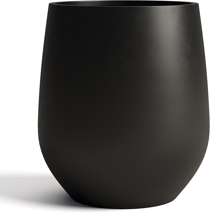 DTY Signature Mount Wilson Modern Indoor Outdoor Fiberstone Tapered Planter, Lightweight, Weather Resistant Garden Pot with Drainage Hole & Rubber Plug, Planter for Christmas Decor - Black, Medium