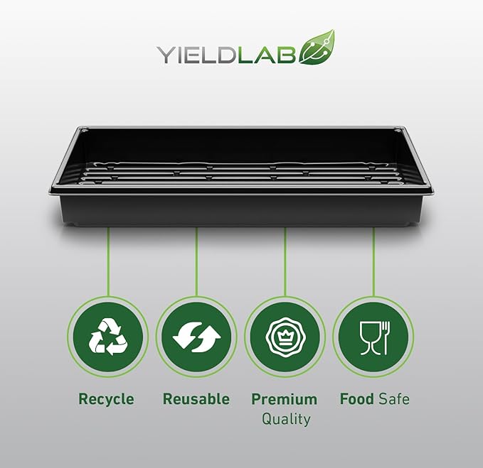 Yield Lab 10x20 Inch Black Plastic 50 Pack Plant Propagation Tray – Growing Trays for Garden, Planting, Seedling, Soil & Hydroponic Horticulture - Microgreen Trays Grow Plants - No Drain Holes
