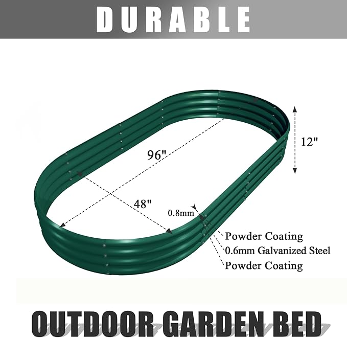 4 Pack 8x4x1FT Galvanized Raised Garden Bed Large Metal Planter Box Kit Elevated Raised Garden Planters for Outdoor Plants, Green