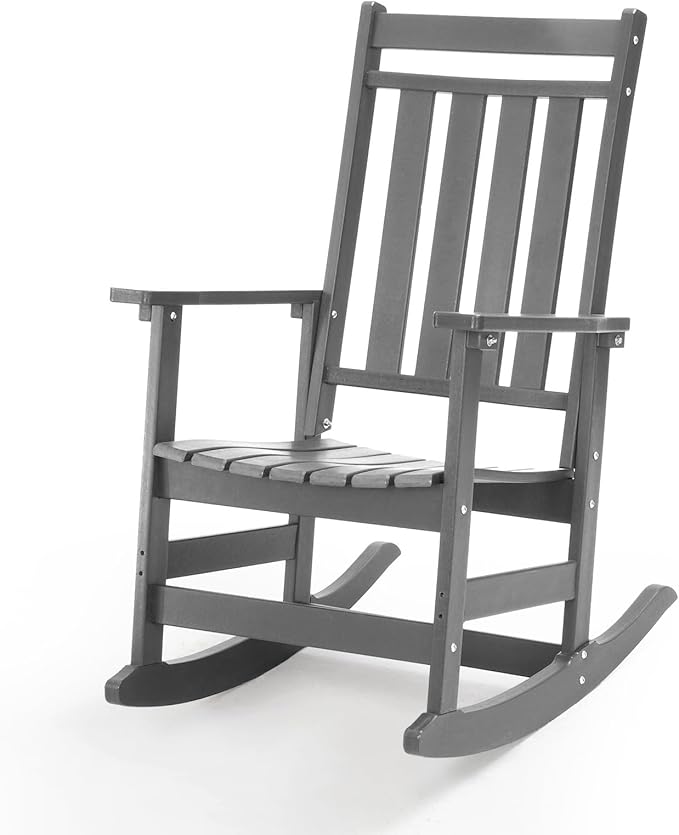 Oversized Outdoor Rocking Chair,All Weather Rocker Chair with More Comfortable Seat Panel for Porch Patio Outside(Grey)