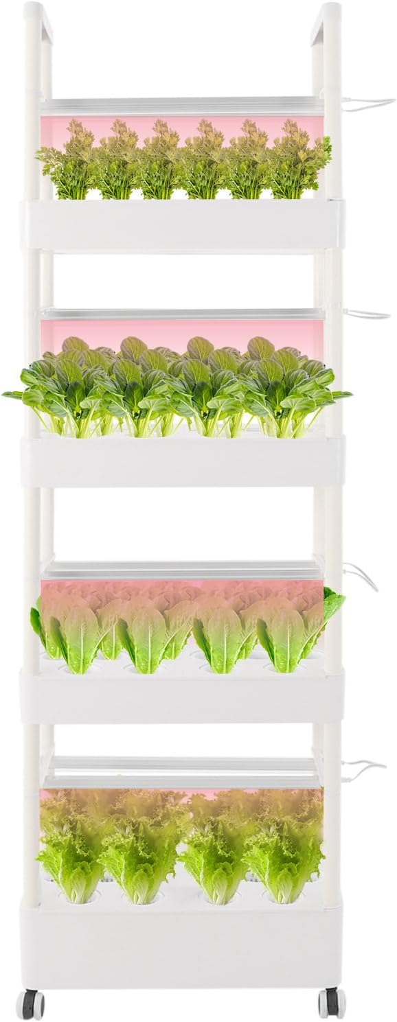 Hydroponics Growing System, 56 Pods Vertical Hydroponic Growing Tower with LED Grow Light, 32L Indoor Gardening System for Herb Vegetable Fruit