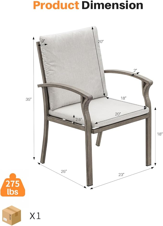 Outdoor Dining Chairs Set of 2, High Backrest Patio Chairs Set with Thick Cushion, All Weather Aluminum Patio Dining Chairs, Patio Furniture Set for Garden, Backyard, Deck, Pool, Limed Oak