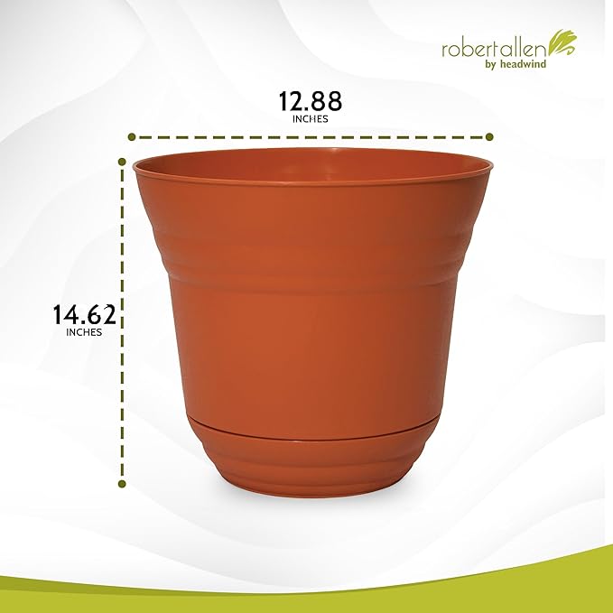 Headwind Traverse Planters – 14" 2 Pack Plastic Plant Pot in Tango Orange - Indoor & Outdoor Pots for Plants with Drainage - Decorative Plant Pot, Flower Pots Outdoor for Garden by Robert Allen