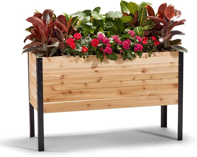 EARTH ELEVATED 100% Canadian Cedar Wood Elevated Garden Bed for Gardening - Planter Pot to Grow Herbs Flowers, and Vegetables at Home Indoor and Outdoor Patio Balcony Deck - 18” x 48” x 30”