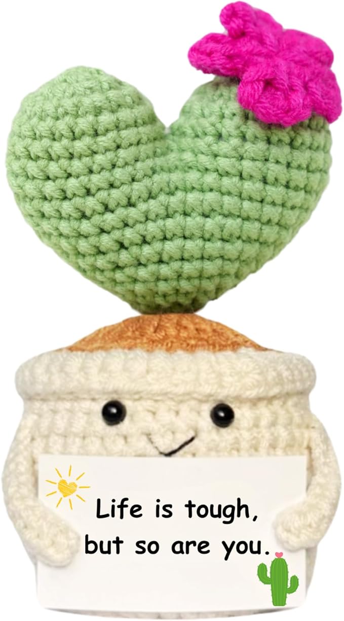 BRIFUFOUS Get Well Gifts for Women, Handmade Crochet Cactus – Plush Plant Gift with Encouragement Card for Desk Decor, Home or Office Decoration