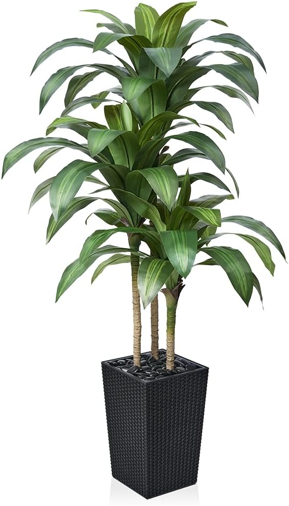 VeriNatural Artificial Dracaena Tree 5FT - Fake Tree with Black Taper Planter & Pebbles - UV Resistant Faux Yucca Tropical Plant - Artificial Trees for Home Office Living Room Decor Indoor Outdoor