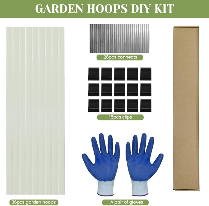 Greenhouse Hoops 36pcs, Sunwuk Garden Hoops for 1-3.5ft Wide Raised Bed, 9 Sets of 5.6ft Long Super Bendable Fiberglass Support Hoops Frame, Mini Greenhouse Strip for Row Cover (S Size)
