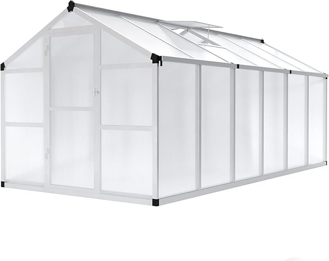 8x12 FT Greenhouse - Large Aluminum Greenhouses for Outdoors, Heavy Duty Polycarbonate Greenhouse with Roof Vent&Ground Nails, Walk-in Green Houses for Garden, Backyard, Patio, Easy Assembly