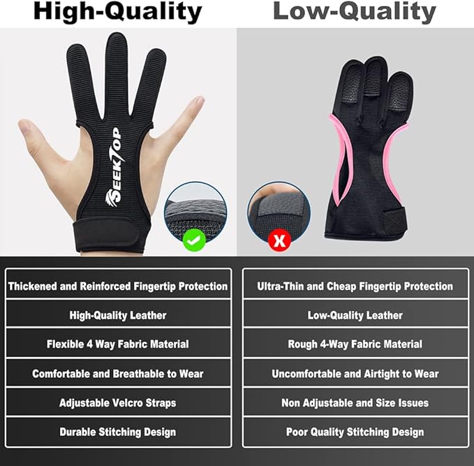 Seektop Archery Gloves Shooting Hunting Leather Three Finger Protector for Youth Adult Beginner