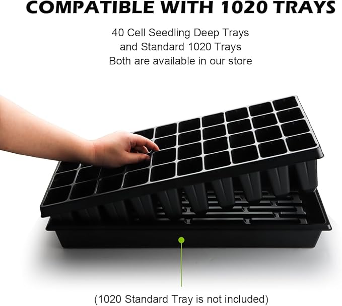 10 Pack 40 Cell Seed Starter Trays - Extra Deep 3.9" Plastic Nursery Trays, 20" x 10"，Fits Standard 1020 Flats, for Planting Seedlings, Propagation, Seed Germination and 1020 Flats Inserts