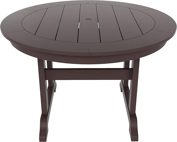 WestinTrends Malibu 5 Piece Adirondack Patio Dining Set, All Weather Poly Lumber Outdoor Table and Chairs Furniture Set, 47" Trestle Round Dining Table and 4 Adirondack Dining Chair, Dark Brown