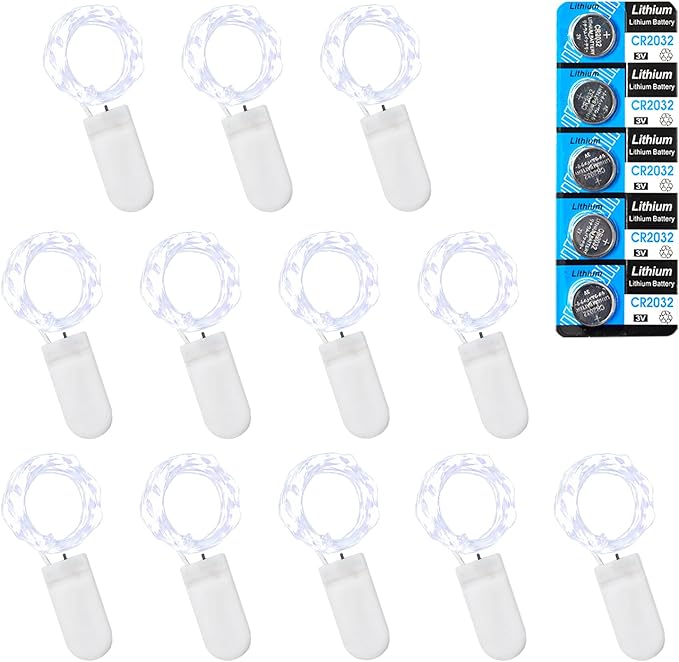 12 Pack Fairy Lights Battery Operated String Lights, 10 LED on 3.3ft Silvery Copper Wire.for Flowers Gift Box Wedding Party Christmas Decoratio (12 Pack, Cool White)