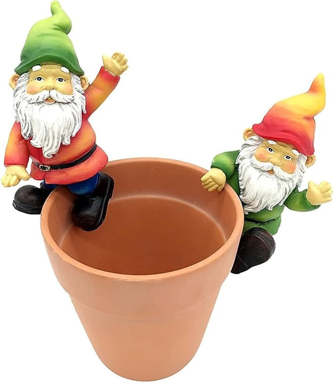 Garden Gnome Flower Pot and Vase Perchers Sitters Clingers Hangers -Set of 4
