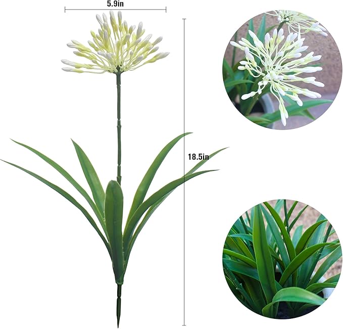 HIFORESTAR Outdoor Artificial Flowers for Porch 18.9 in Fake Plants 8 Bundles Plastic White Flower Large Faux Greenery for Outside Planter Yard Patio Decor