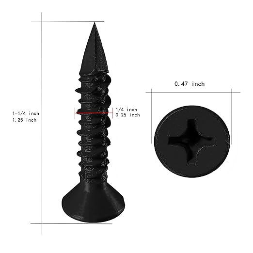 WenSilon(100 PCS) 1/4" x1-1/4 Black Concrete Screw Anchor Black Flat Head for Anchoring to Masonry, Block or Brick Stucco