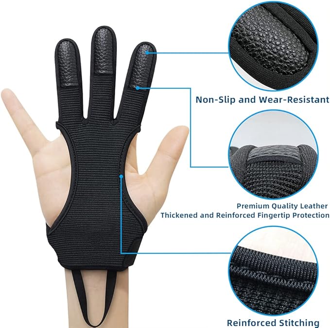 Seektop Archery Gloves Shooting Hunting Leather Three Finger Protector for Youth Adult Beginner