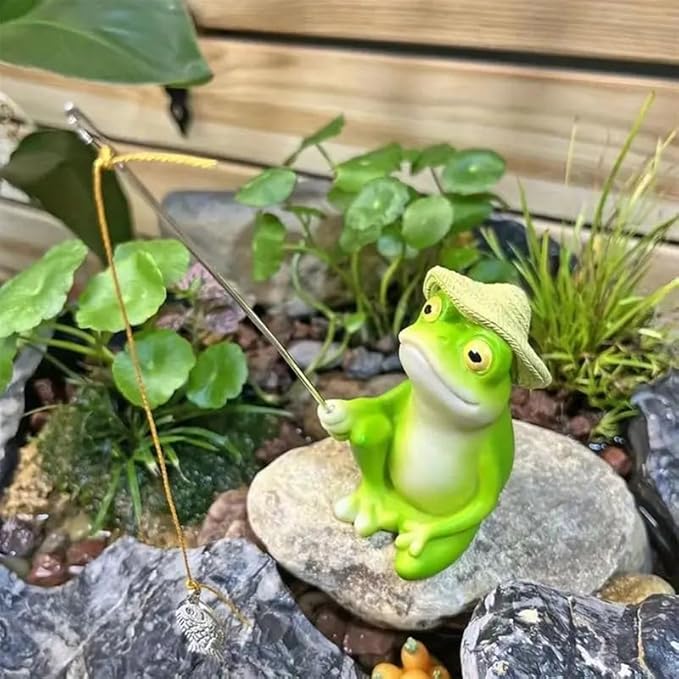 Charming Resin Frog Fishing Statue, for Outdoor Garden, Patio, and Pond Decor, Ideal Gift Turtle Decor