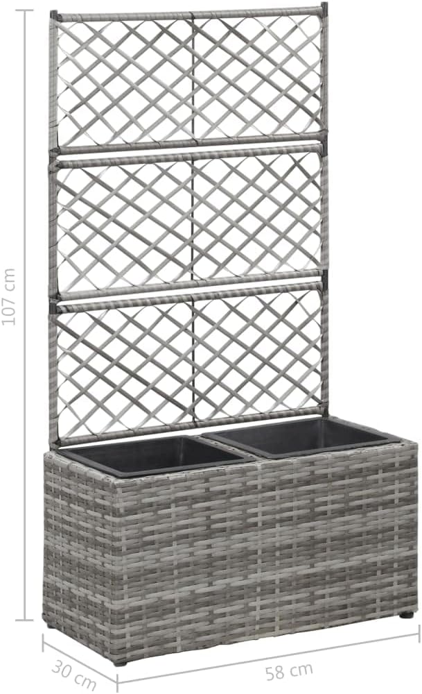 vidaXL - Outdoor Poly Rattan Trellis Raised Bed in Gray with 2 Removable Pots - Stylish and Durable for Supporting Climbing Plants