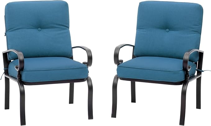 2 Piece Outdoor Furniture Patio Bistro Chairs Metal Dining Furniture Sets, All-Weather Garden Seating Chairs (Peacock Blue)
