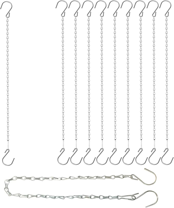 Adjustable Hanging Chain with Hooks, 25 Inch, 10pcs Silver Heavy Duty for Hanging Grow Lights, Christmas Wreath, Neon Sign, Indoor Plants, Bird Feeders
