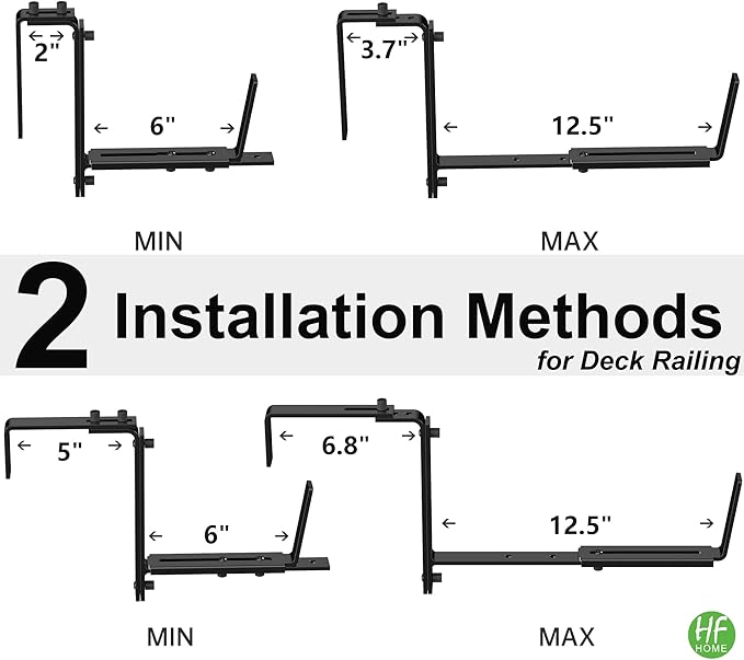 HFHOME 4PCS Adjustable Planter Window Box Planters Hanging Flower Box Holders Brackets, Heavy Duty Wall Mount Holder for Windowsills, Garden, Fences, and Balcony - Black