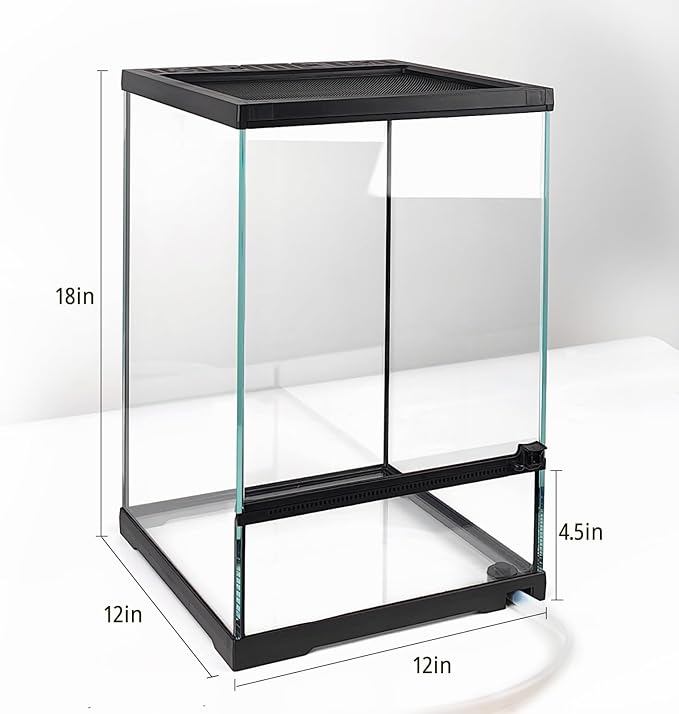 waazoorep 11 Gallon Tall Reptile Glass Tank 12"x12"x18" with Drainage Hole - Pre-Assembled Vertical Reptile Cage Enclosure for Arboreal Geckos,Chameleon,Lizard,Tree Frog and Snake