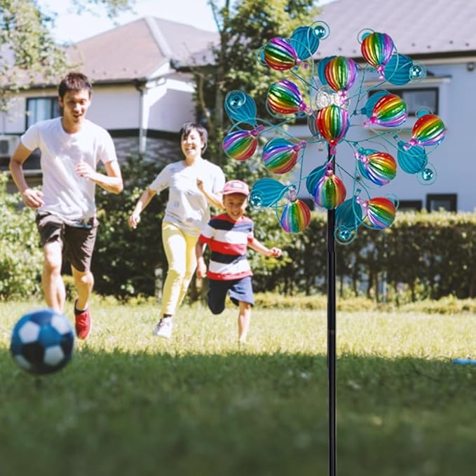 VEWOSTAR Solar Wind Spinners Outdoor,Hot Air Balloon Wind Spinner with LED Glass Ball,Muti-color Wind Spinners for Yard and Garden,Pinwheels Kinetic Wind Spinner,Wind Sculptures & Spinners for Pathway
