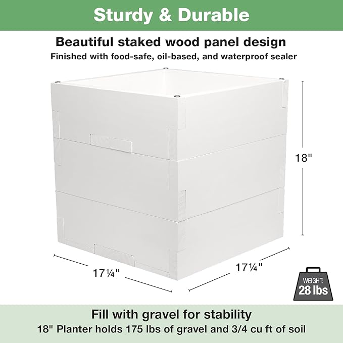 Extra Large Decorative Wooden Planter w/ Universal Pole Support for String Light Poles,Umbrellas,Bird Feeders. Solid Wood Outdoor Garden Patio Box for Plants(Does not include Pole), 17"x17"x18", White