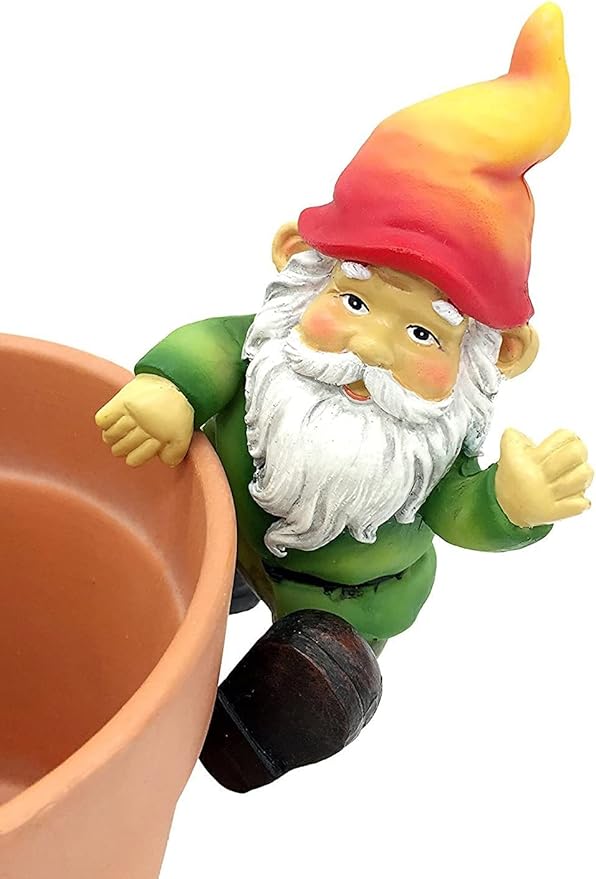 Garden Gnome Flower Pot and Vase Perchers Sitters Clingers Hangers -Set of 4
