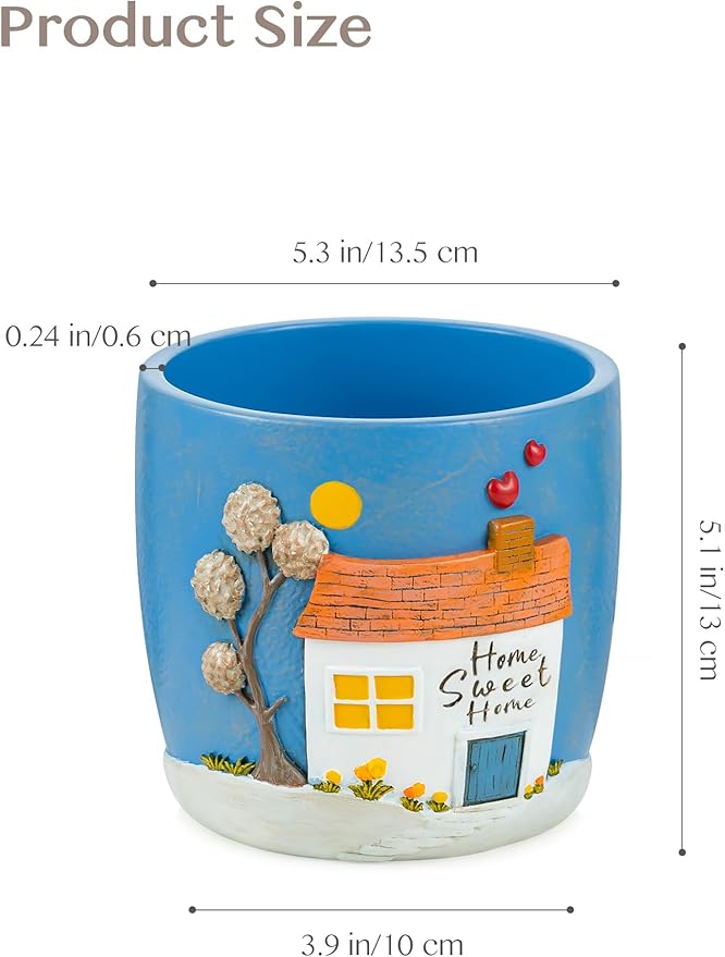 Afigurna New Home Gift Ideas: Home Sweet Home Plant Gift for Plant Lover - 5.3in Hand-Painted 3D Art Planter - Gardening House Warming Gift for New Apartment Christmas
