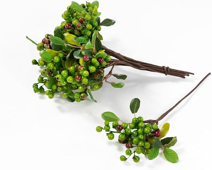 SHACOS Artificial Green Berry Stems 20 PCS Pack Fake Berries Branches Spray with Green Leaves 9.8 inch Small Berry Picks for Christmas Decorations Crafts Holiday Home Decor, Green