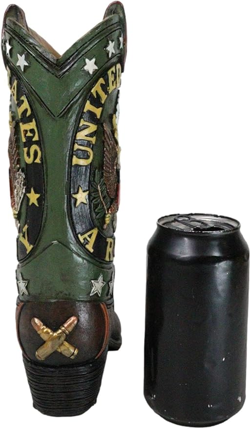 Ebros Gift Rustic Western Country USA American Bald Eagle with Arrows and Olive Branch Army Emblem Crest Military Cowboy Boot Flower Bouquet Vase Or Planter Decorative Figurine