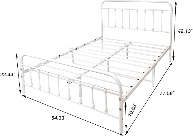 DUMEE Metal Full Size Bed Frame Platform with Vintage Headboard and Footboard Sturdy Premium Steel Slat Support No Box Spring Needed, Textured White