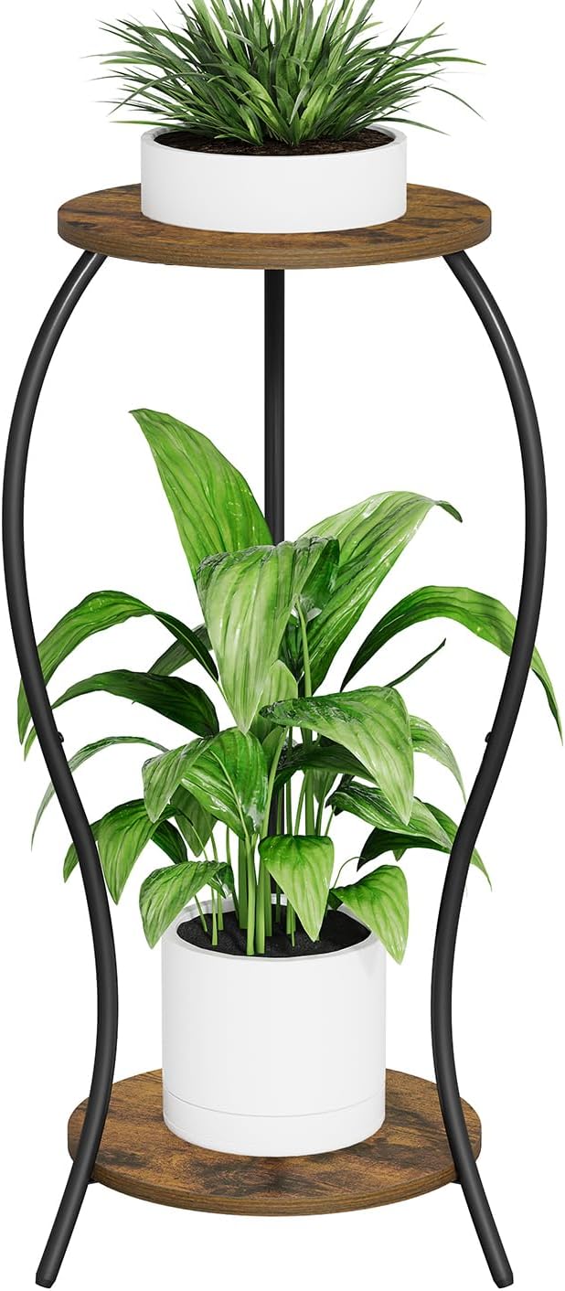 VYUOL Plant Stand Indoor,2 Tier Round Potted Holder Stand,Flower Pot Stand,Plant Supports Rack,Corner Plant Shelf for Planter Garden Balcony Patio Living Room