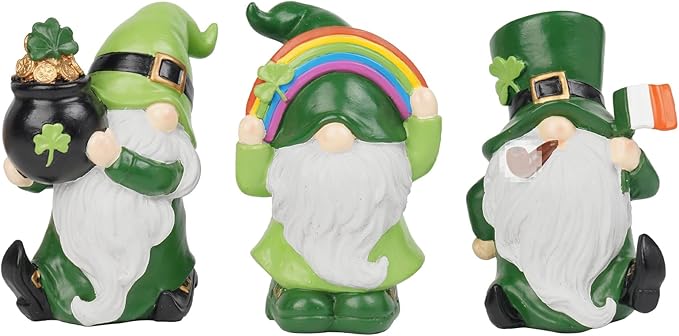 St Patrick's Day Decorations Gnome-Figurines - Set of 3 Gnome Statue with Shamrock Pot of Gold Resin St. Patricks Day Faceless Dolls Farmhouse Décor for Tabletop Home 3*2.75*4.5 in Newman House Studio