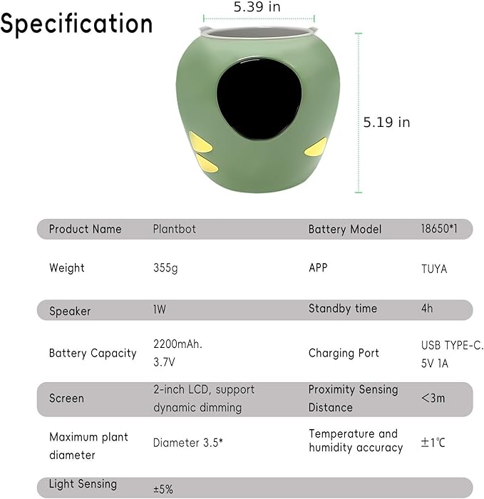 Odpaltoy Smart Plant Pot with Expression, AI Intelligent Flower Pot for Indoor Decoration, Smart Garden Pot with Water/Light/Temperature Sensors, Ivy AI Planter (Green（Big）)