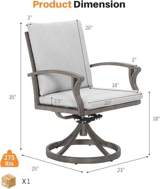 Swivel Patio Dining Chairs Set of 2, Aluminum Outdoor Swivel Rocking Dining Chairs with Cushions, Outdoor Dining Set Patio Furniture Set for Backyard, Deck, Garden, Pool, Limed Oak
