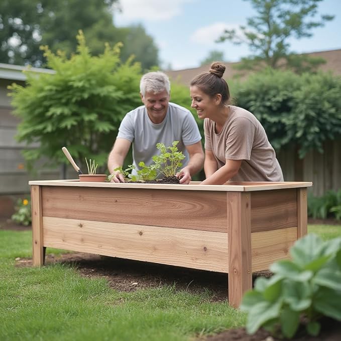 Cedar Raised Garden Bed Planter Box with Legs – Heavy Duty Outdoor Wooden Planter for Vegetables & Flowers, No Bending Elevated Design, Custom Size, Handmade in USA (46in x 15.5in x 16in)